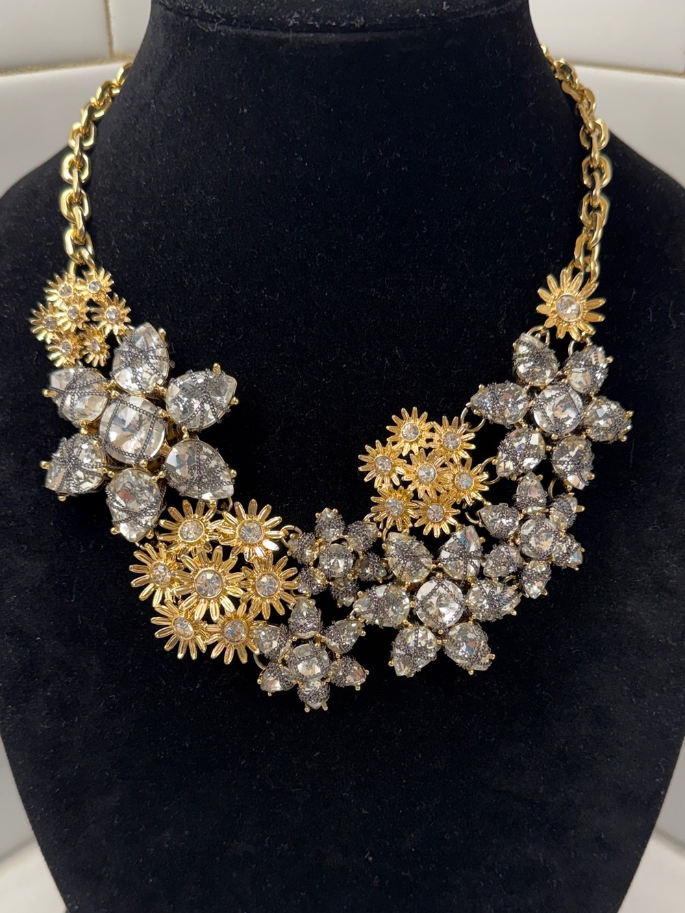 Ann Taylor Gold-Tone Floral Necklace with Clear Crystal Accents
